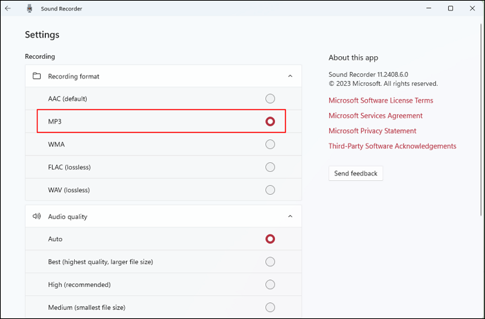 Soundrecorder-Einstellungen für Windows 11