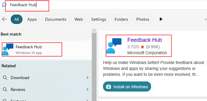 windows feedback hub