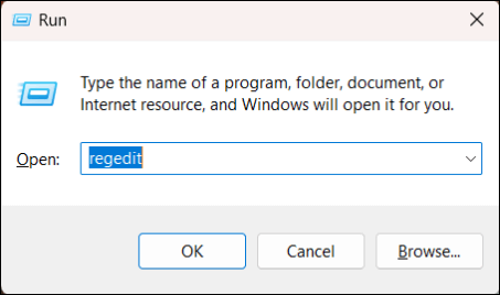 type regedit in the run dialog box