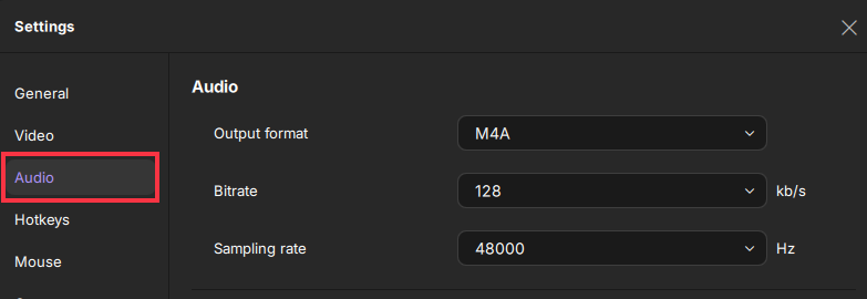 audio recording settings