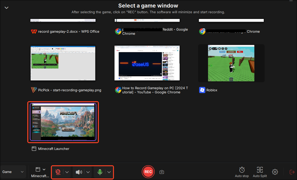 choose a game window record
