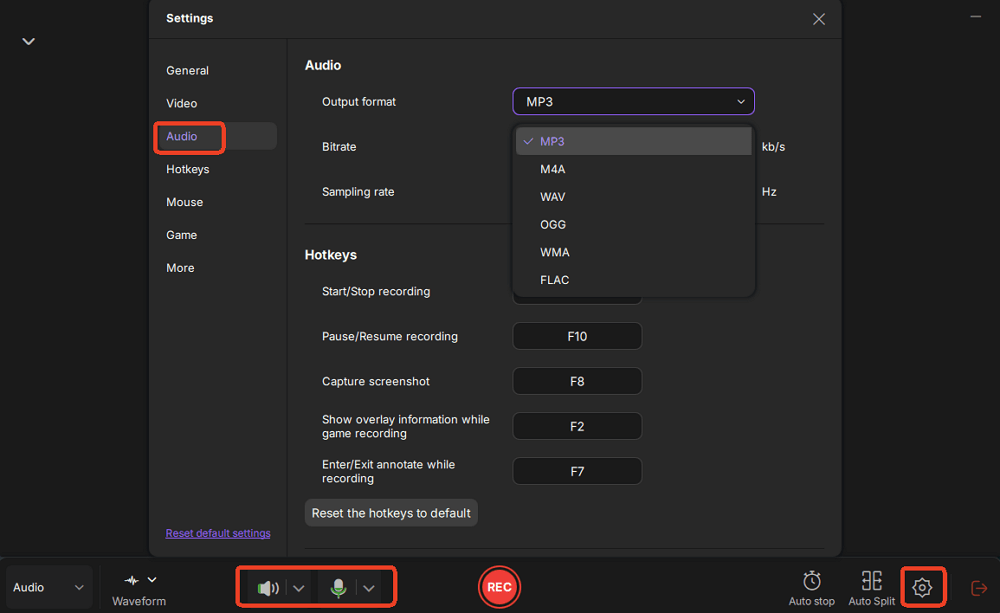 Choose audio format