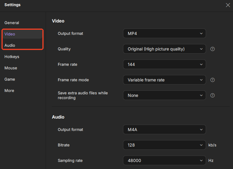 easeus recexperts video audio settings