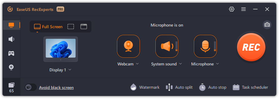 easeus screen recorder UI