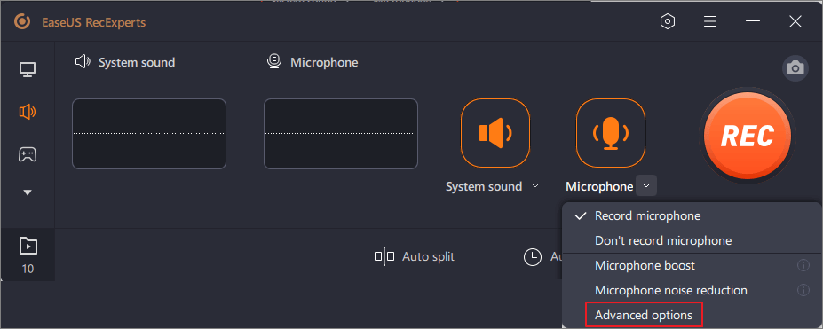 Opções avançadas de microfone