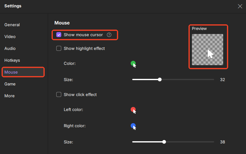 show mouse cursor