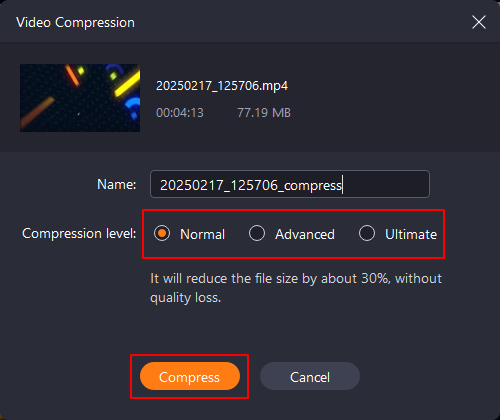 easeus recexperts nível de compressão