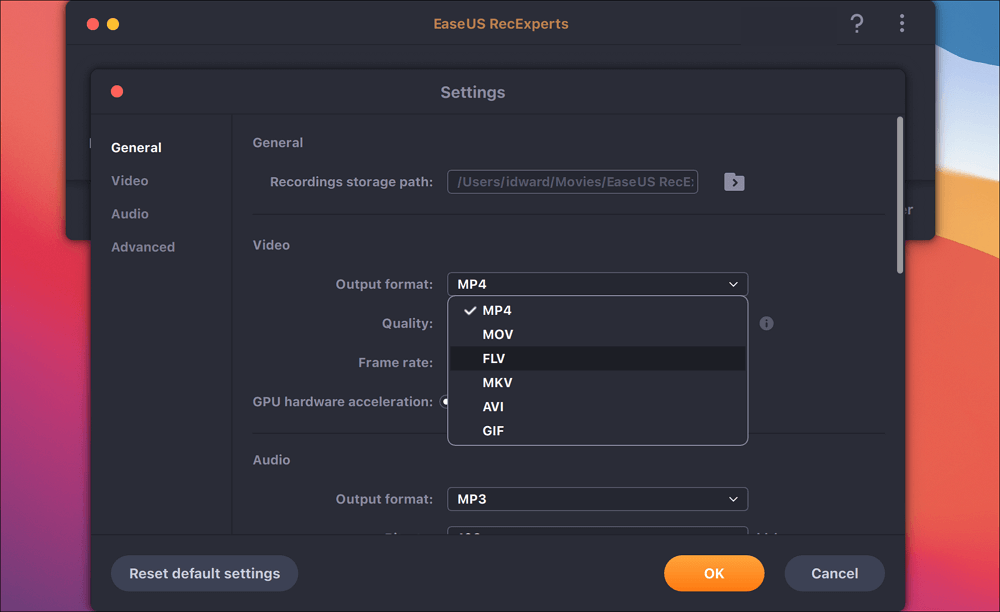 mac change output format