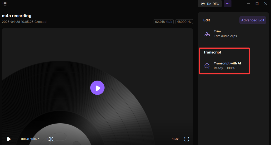 transcript auio to text