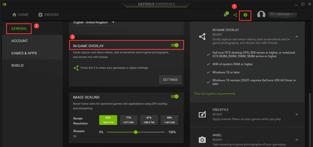 nvidia im Spiel Overlay