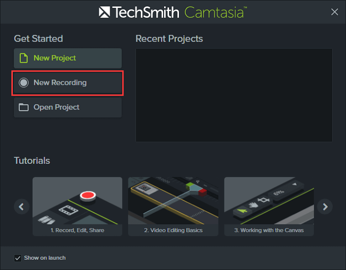 Camtasia'yı açık