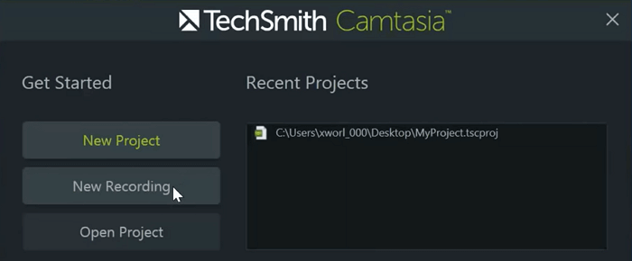 camtasia mainscreen