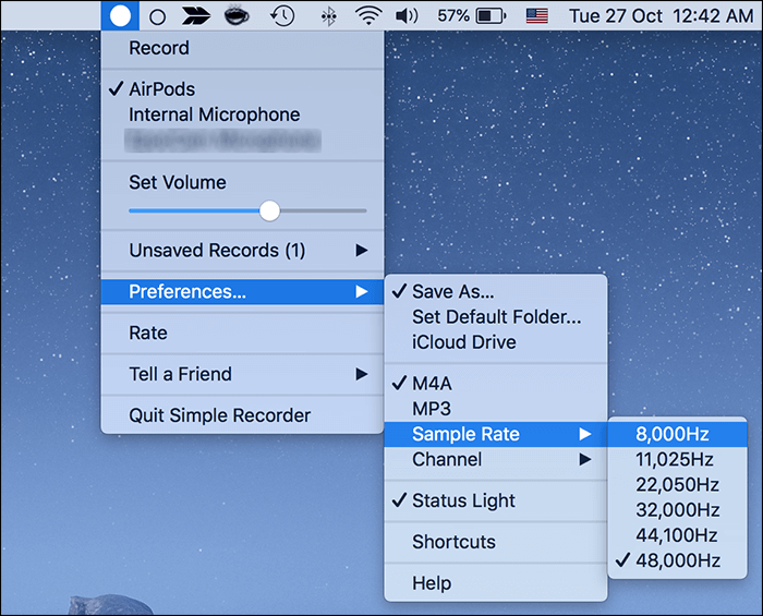 modificare le impostazioni di registrazione