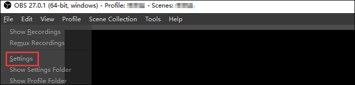Apri Impostazioni in OBS