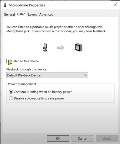 Abilita Ascolta questo dispositivo
