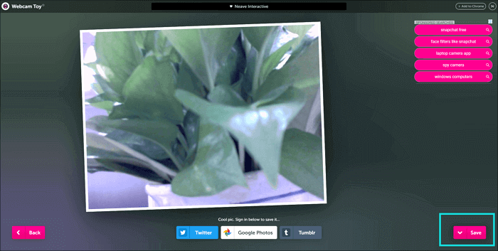 salva al foto scattata con webcam