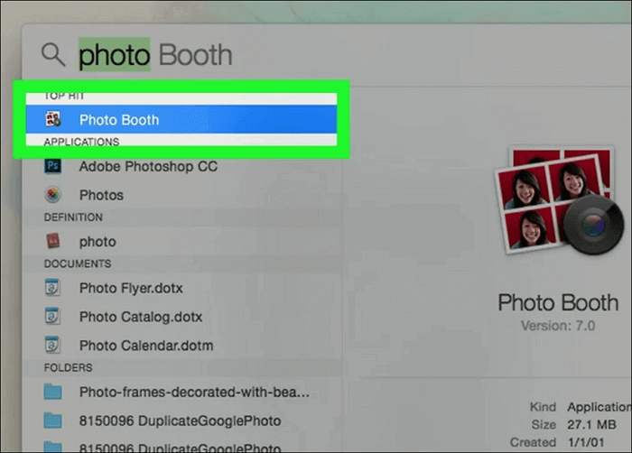 cerca photo booth e avvialo