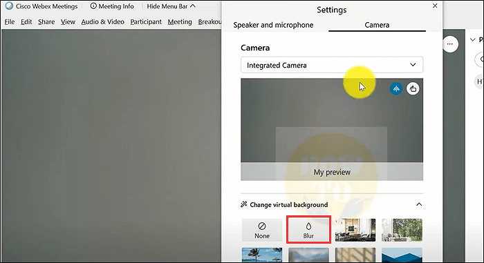 Windows 10 cambia lo sfondo nella riunione webex