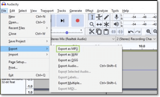 audacityで録音を保存する