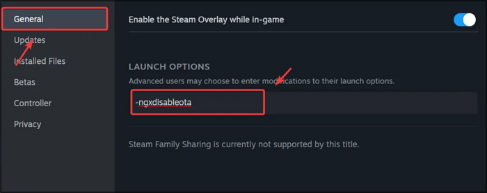 Steam Palworld に ngxdisableota を追加する