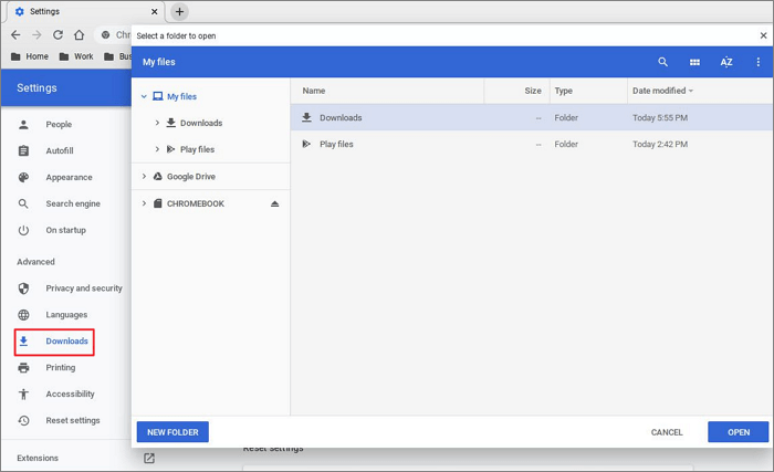 Chromebookダウンロードフォルダ