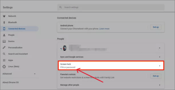 Chromebookでロック画面を有効にする