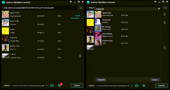 AudFreeでTindal音楽をダウンロードする手順3
