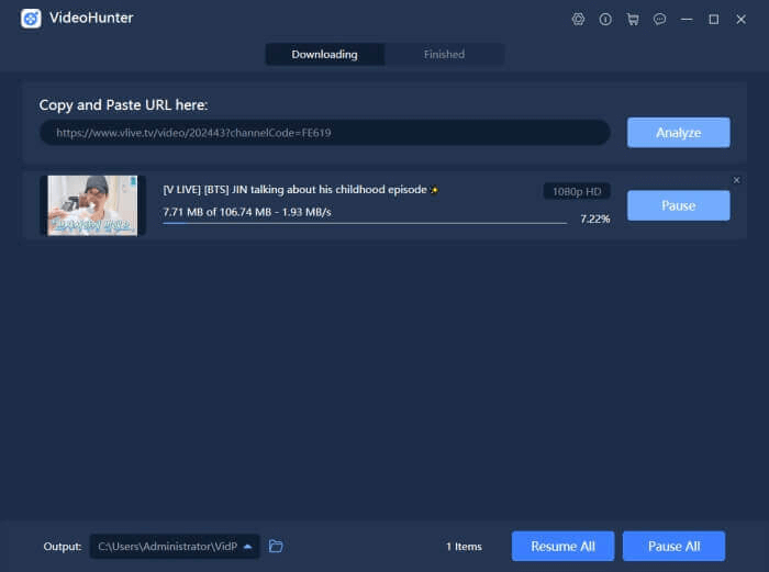 vlive動画をダウンロードツールvideohunter