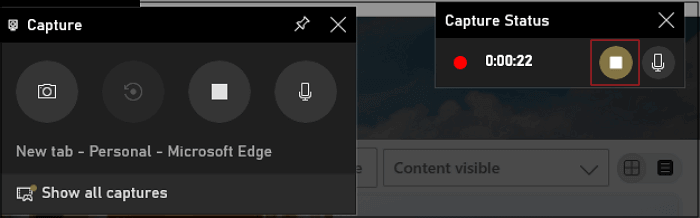 在 gamebar 點擊錄製或停止錄製