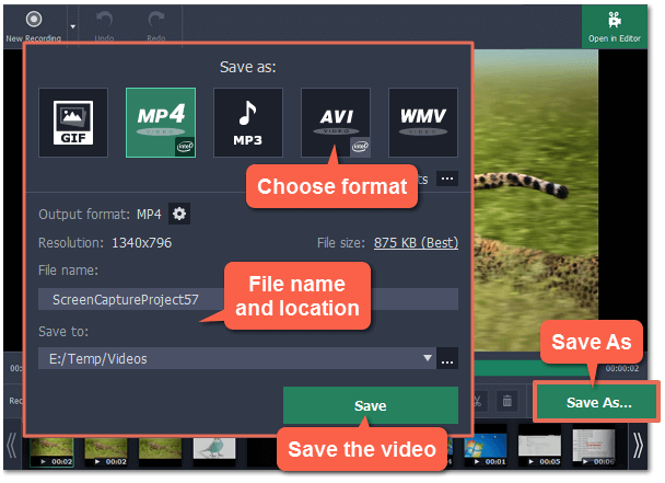 將 movavi 錄製的影片儲存到電腦