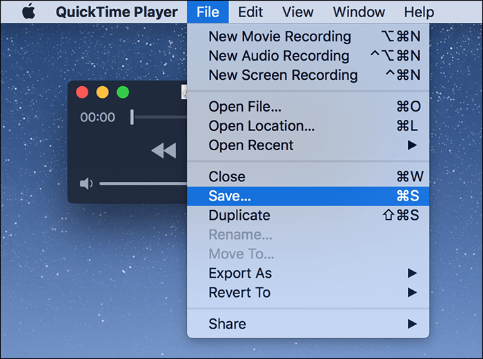 在 quicktime 儲存檔案